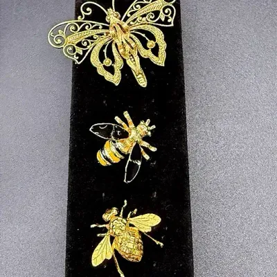 Bees And Butterfly Brooch Set