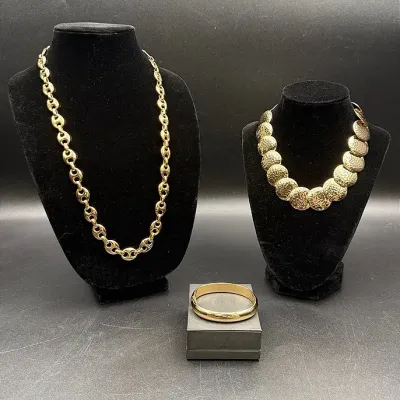 Whiting & Davis Gold-Toned Hinged Bangle Bracelet & Two Gold-Toned Necklaces 