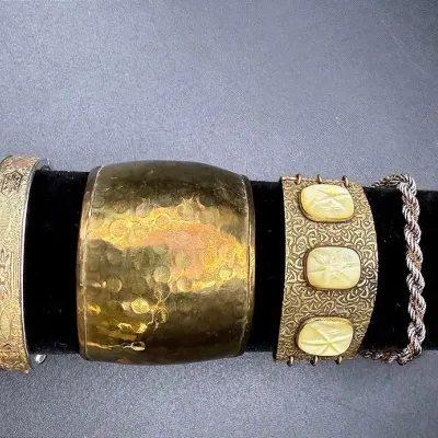 Silver And Gold Toned Lot Featuring A Wide Hammered Cuff Bracelet Made In India