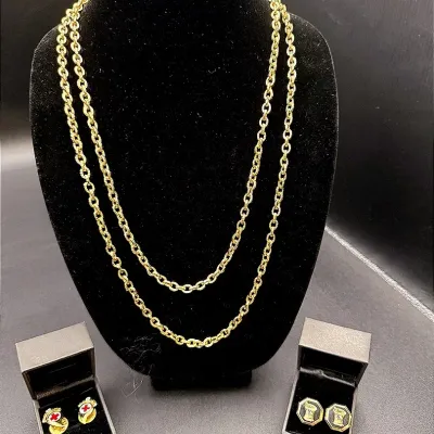 Gold-toned Men's Chain, Rx Cufflinks, & American Red Cross Donor Milestone Lapel Pins