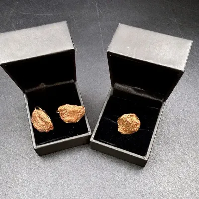 Artisan Copper Nugget Clip-On Earrings And Copper Nugget Lapel Pin Set