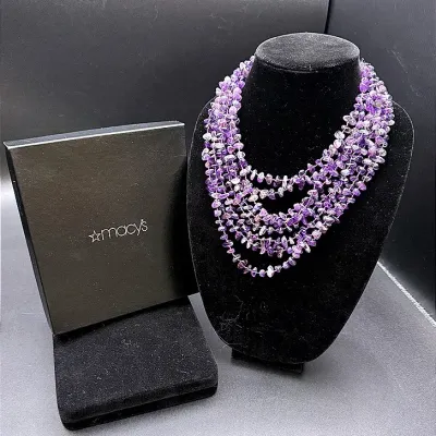 Macy’s Fine Semi-precious Amethyst Chip Eight Strand Necklace 