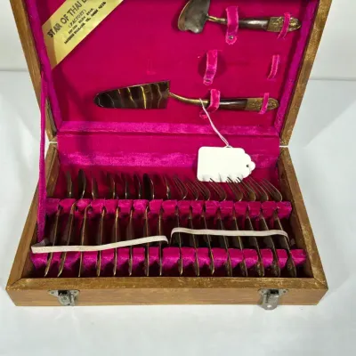 Vintage Thai Siam Flatware Set with Wood Case