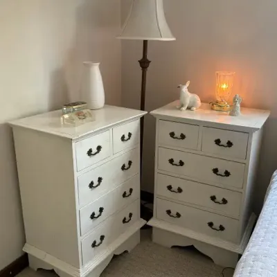Pair of White Five-Drawer Chests