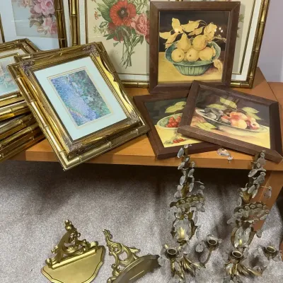 Framed Floral and Fruit Artwork with Crystal Candelabra