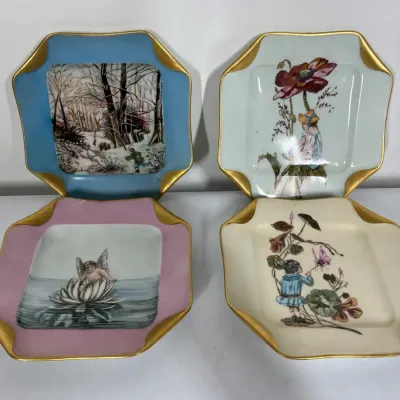 Celia Reich Vintage Hand-Painted Porcelain Dishes with Gold Trim