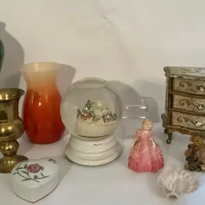 Decorative Home Décor with Vases, Brass Pieces & Miniature Chest