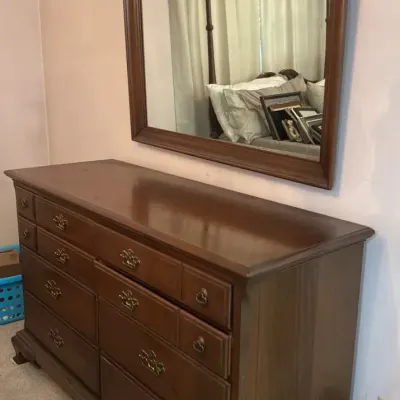 Eight-Drawer Wooden Dresser with Unattached Mirror