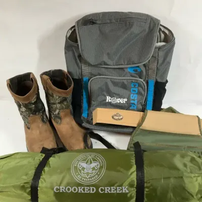 Rover USA Fishing Backpack, Camouflage Boots and Crooked Creek Gear