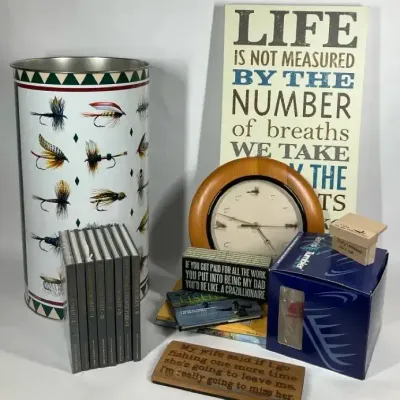 Fishing-Themed Wastebasket, Books, Clock & Home Décor