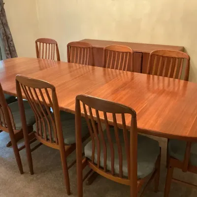 Mid-Century Style Wood Dining Table with 10 Chairs