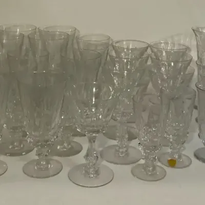 Tiffin Crystal Piece and Etched and Clear Glass Stemware