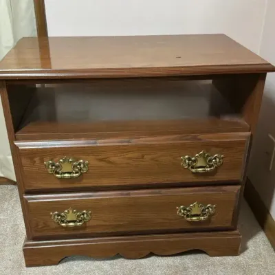 Wood Nightstand with Two Drawers and Open Shelf