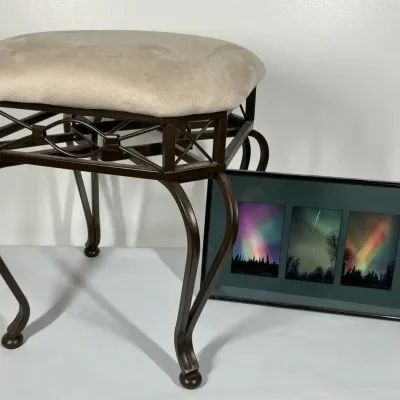 Set of 2 Metal Frame Vanity Stools with Upholstered Seats