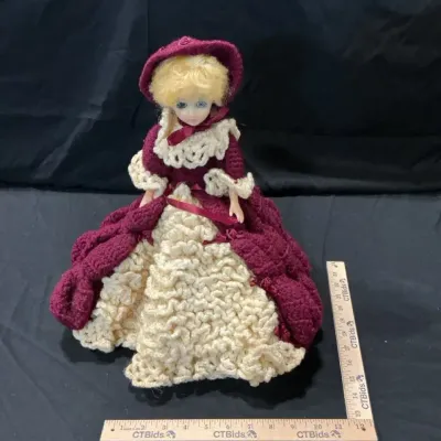 Vintage Doll With Large Crocheted 3-layer Dress