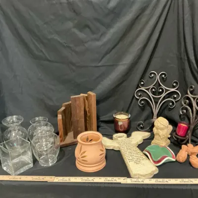 Assorted Vintage and Contemporary Home Decor Collection- Glassware, Metalwork, And Figurines 