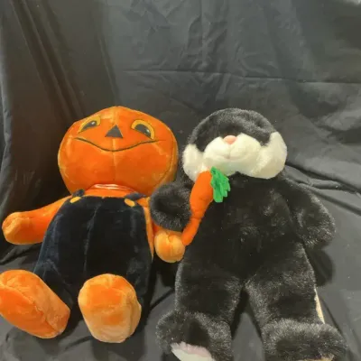 Black And White Bunny Plush From The JCPenney Collection And Vintage 1980 Wonder Toys Pumpkin Plush 