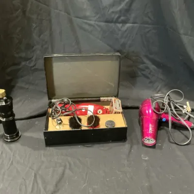 Vintage Electric Shoeshine Kit, Avon Wild country Aftershave Lotion, Conair 1875 Blowdryer 