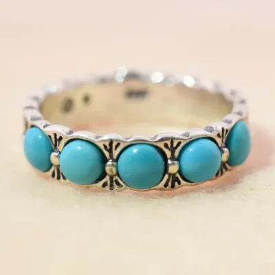 Turquoise Sterling Silver Etched Band Ring