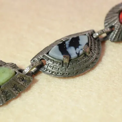 Bloodstone, C, S & Obsidian Southwestern Style Bracelet