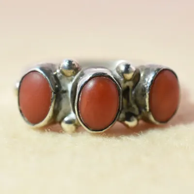 Coral Sterling Silver Tri Ring