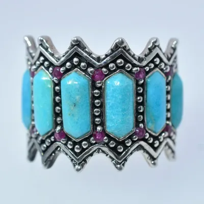 Turquoise & Ruby Sterling Silver Southwestern Style Ring