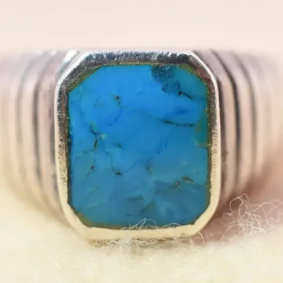 Turquoise Sterling Silver Grooved Ring