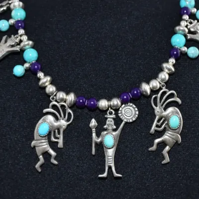 Turquoise Sterling Silver Beaded People Necklace