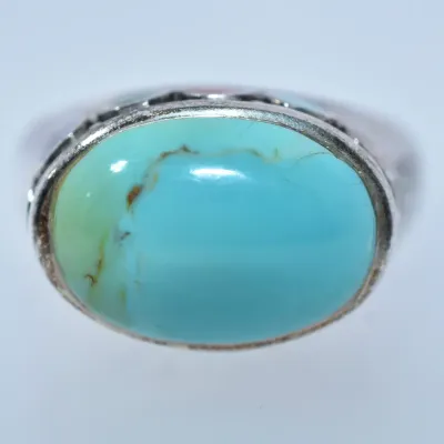Turquoise & Coral Sterling Silver Ring