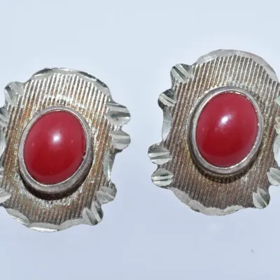 Red Enamel Sterling Silver Southwestern Style Stud Earrings