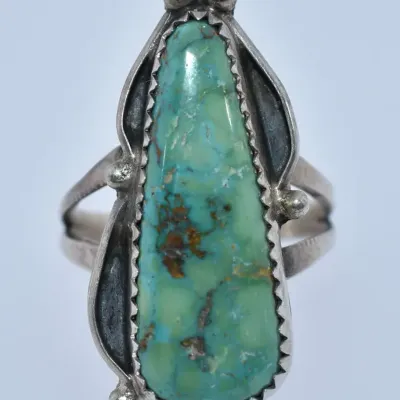 Green Turquoise Signed Sterling Silver Ring