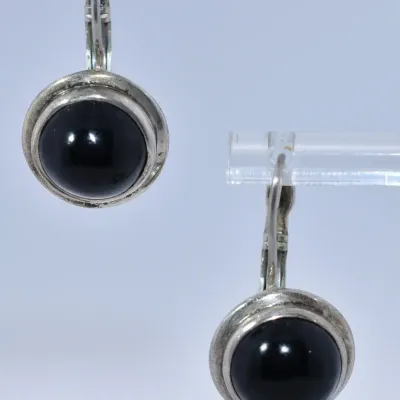 Onyx Cabochon Sterling Silver Dangle Earrings