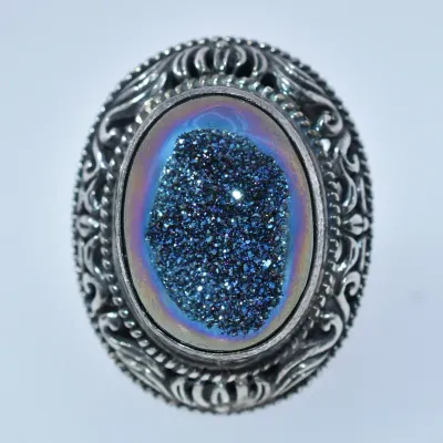 Druzy Agate Sterling Silver Statement Ring