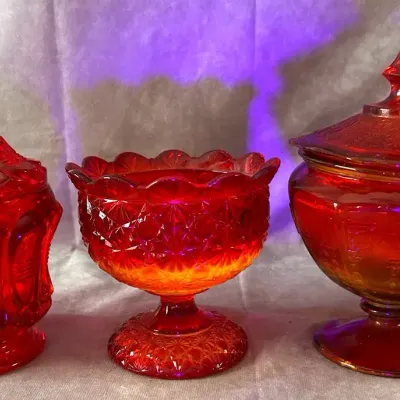 Vintage L.E. Smith Amberina Glass Three Piece Set 