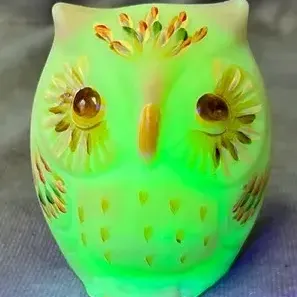 Fenton Uranium Glass Owl Figure 