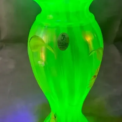Fenton Glass Co. Uranium Glass “Autumn Beauty” Large Vase