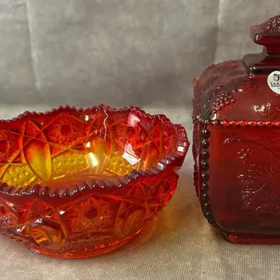 Fenton UV Glass Candy Jar & Dish