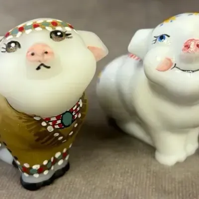 Fenton Glass Hand Painted Pig Figures 