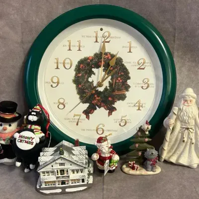 Christmas Decorations Including Working Musical Wall Clock 