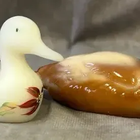 Fenton Glass Pair of Hand Painted Duck Figures