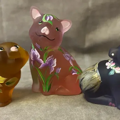 Fenton Glass Hand Painted Pig Figures 