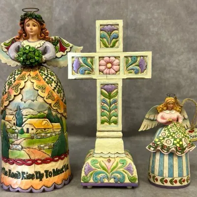 Jim Shore Angel Pair & Musical Wind Up Cross Figurine
