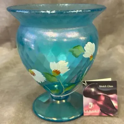 Fenton Glass Iridescent Footed Stretch Glass Vase