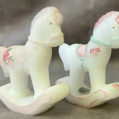 Pair of Fenton Glass Small Rocking Horse Figurines 