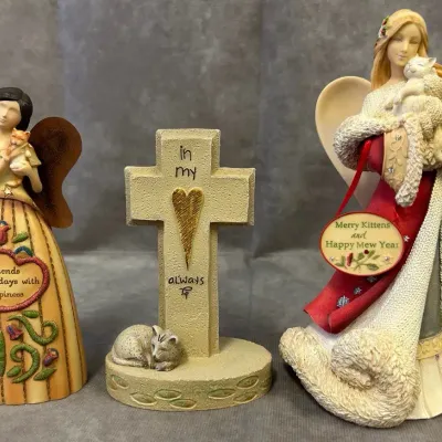 Trio of Religious Figures & Cats