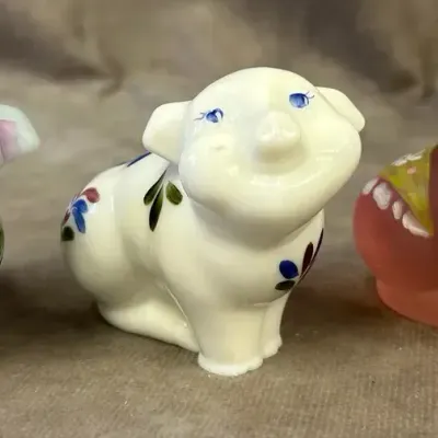 Fenton Glass Signed Hand Painted Pig Figures 