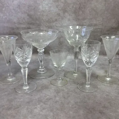 Assortment of Crystal and Etched Stemmed Glassware