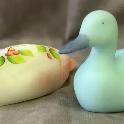 Fenton Glass Pair of Hand Painted Duck Figures