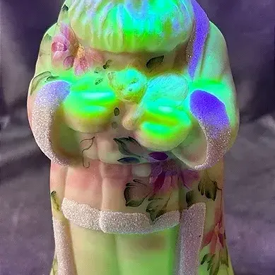 Fenton Uranium Glass Santa with Kitten Sculpture 