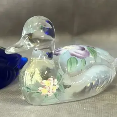 Fenton Glass Hand Painted Duck Figure Trio